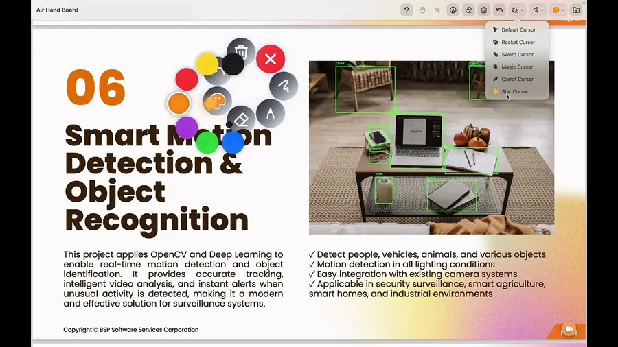Air Hand Board presentation and annotation tool