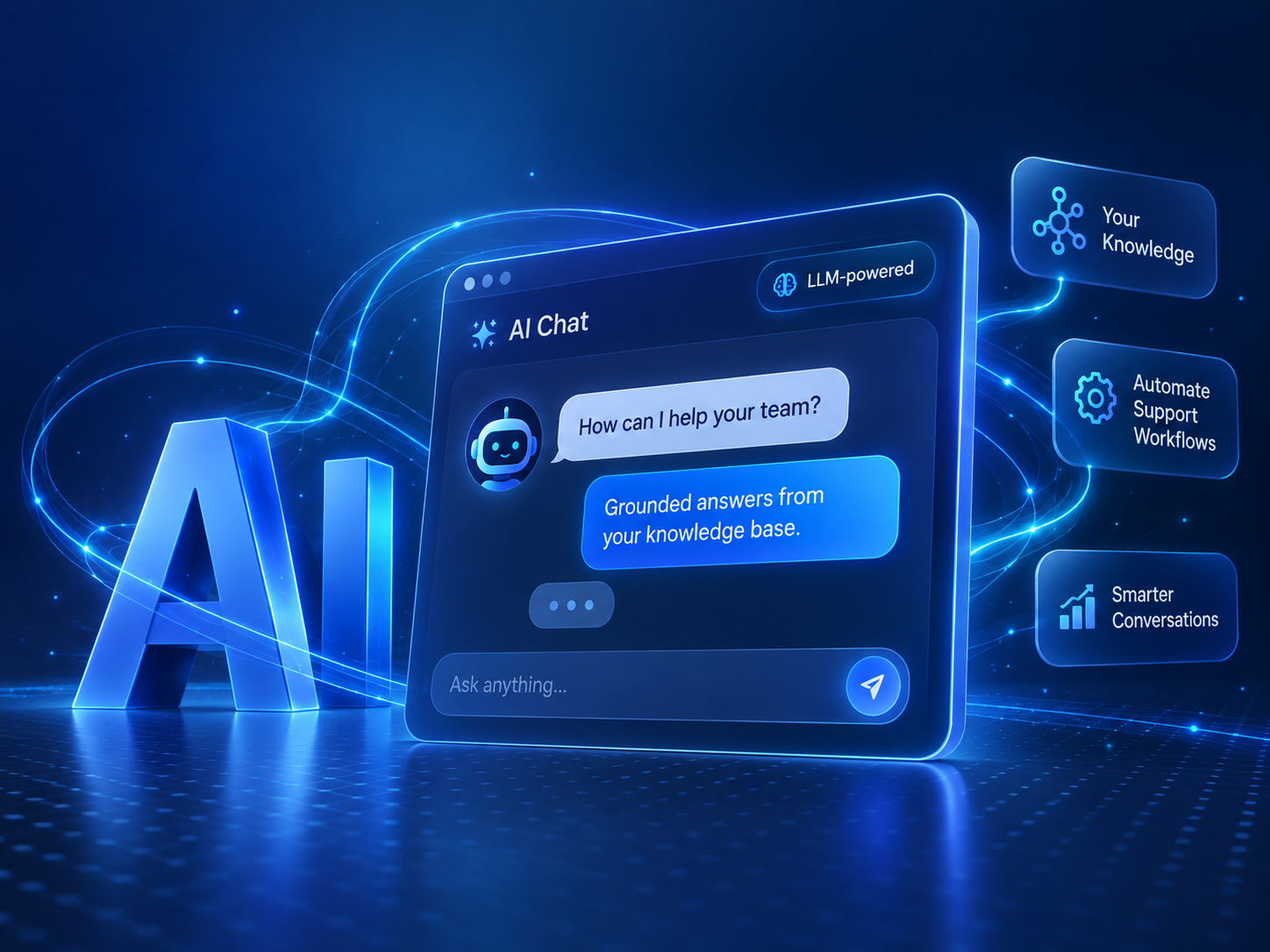 AI chat assistant connecting business knowledge and support workflows