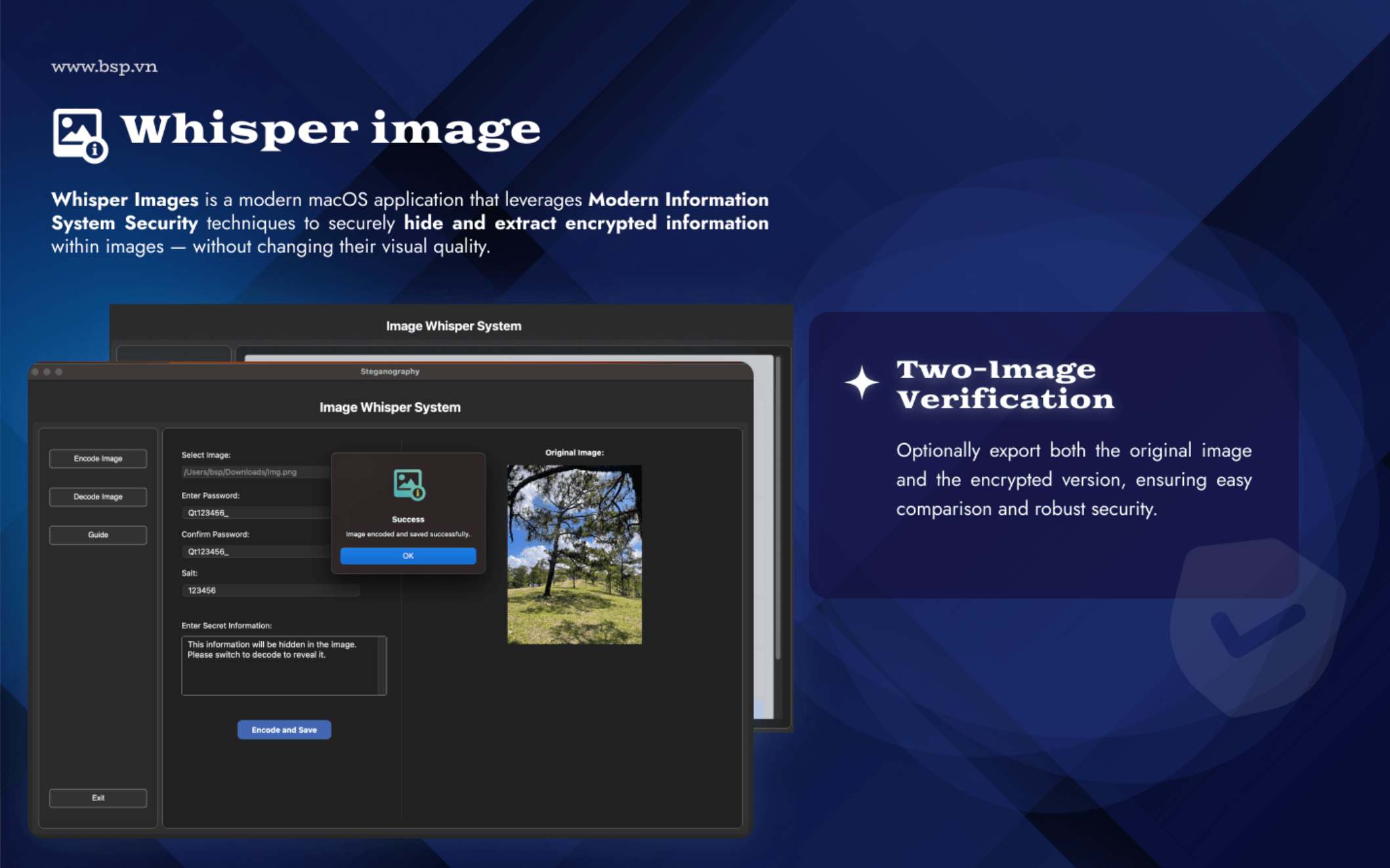 Whisper Image encrypted message embedding
