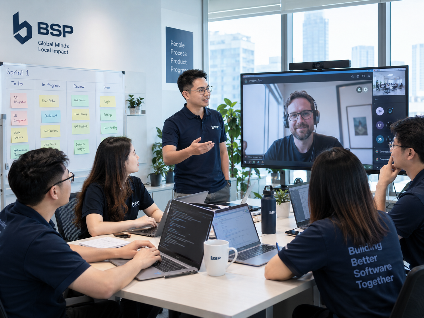 BSP development team collaborating with a client across locations